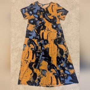 Boho Boxy Abstract Midi Dress with Invisible Pockets Sz Large EUC